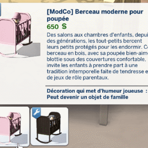 Berceau moderne pour poupée dans *Les Sims 4* - ModCo, 650$