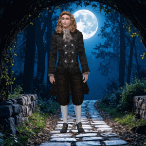 Personnage des Sims 4 en tenue historique sous la lune
