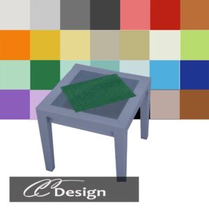 Table basse grise avec nappe verte, jeu Les Sims 4