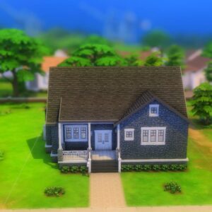 Maison de jeu dans Sims 4 avec toit en tuiles et jardin vert