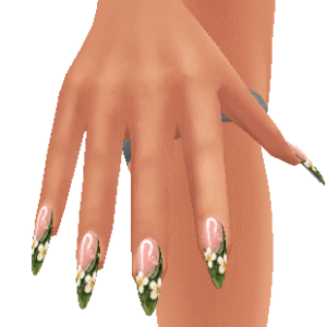 Ongles stylisés du jeu *Les Sims 4* avec fleurs et feuilles