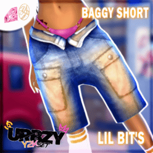 Poupée Sims 4 Lil Bit's, short baggy bleu, jeu vidéo.