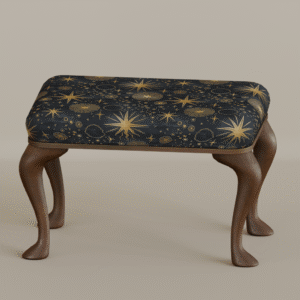 Tabouret aux pieds galbés, tissu étoilé, style *Les Sims 4*