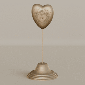 Cœur décoré en bronze pour *Les Sims 4*, sur pied