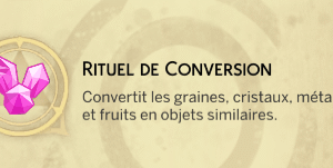 Rituel de Conversion dans The Sims 4 : transforme graines, cristaux, métaux, légumes et fruits en objets similaires.