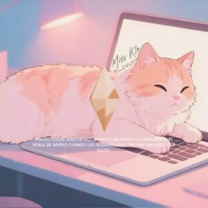 Chat jouant sur un ordinateur, jeu Les Sims 4, apprentissage collaboratif.
