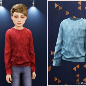 Pull rouge et bleu clair pour Sims 4, jeu vidéo