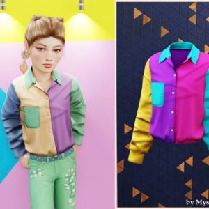 Veste colorée à manches longs pour Sims 4 sur fond géométrique