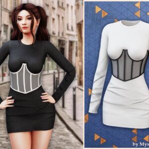 Robe corset courte du jeu *Les Sims 4*, noire et blanche