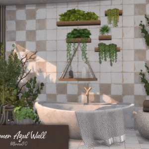 Mur végétal bleu pour salle de bain dans *Les Sims 4*