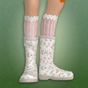 Bottes de pluie à fleurs roses et bas blancs pour le jeu *Les Sims 4*