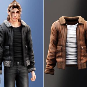 Veste en jean et cuir pour Sims 4, style masculin