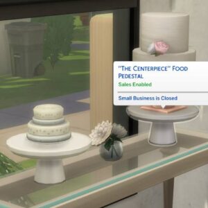 Pédestal de nourriture 'Pièce maîtresse' dans *Les Sims 4*, boutique fermée
