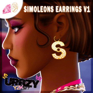 Boucles d’oreilles en forme de lettre 'S' pour le jeu Les Sims 4, style élégant et doré.