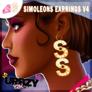 Boucles d’oreilles personnalisées en forme de lettre 'S' pour *Les Sims 4* avec paillettes.