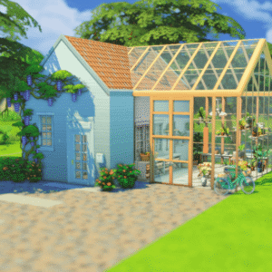 Serre et maison de jeu dans *Les Sims 4*, style champêtre