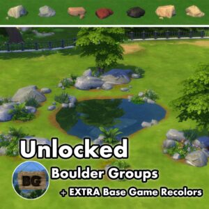 Groupes de rochers débloqués pour *Les Sims 4* avec recouleurs supplémentaires