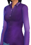 Personnage féminin en chemise violette dans *Les Sims 4*