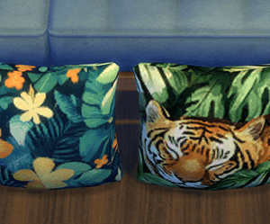 Coussins décoratifs aux motifs tropicaux pour *Les Sims 4*