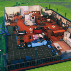 Maison virtuelle du jeu Les Sims 4 vue du ciel