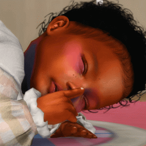 Bébé dans les Sims 4 dormant avec un doudou