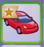 Voiture rouge de course dans *Les Sims 4* avec étoile dorée