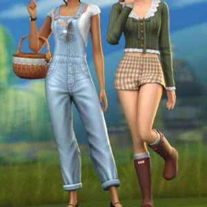 Ensemble pique-nique pour Sims 4 : robe et salopette, accessoires inclus