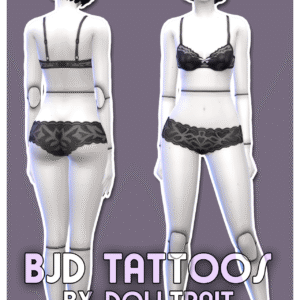 Tatouages BJD pour le jeu Sims 4 par DollTrait, vue avant et arrière