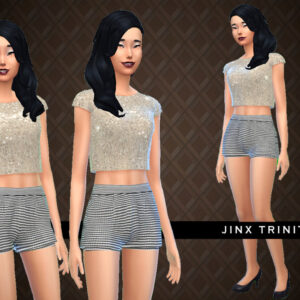 Ensemble short pied-de-poule et top doré pailleté (Exclusive wear) par JinxTrinity
