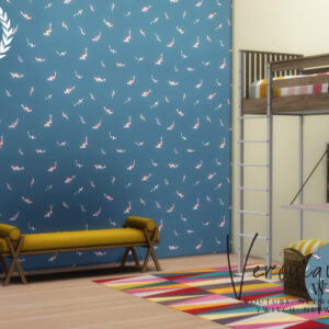 Chambre enfant Sims 4 avec mur bleu papillon et lit superposé