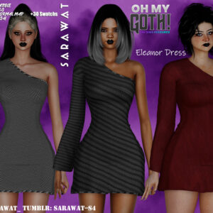 Robes 'Eleanor Dress' pour The Sims 4 avec 30 variations de couleurs