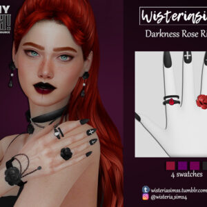 Bague virtuelle 'Darkness Rose' pour Sims 4, style gothique avec 4 variations.