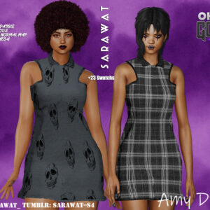 Robe Sims 4 gothique avec motifs crânes et plaid, collection Sarawat