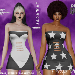 Robe Freya Sims 4 avec motifs étoiles et version classique, +8 variantes