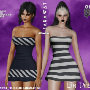 Robe Lin dressée, style rayures, Sims 4, Oh My Goth