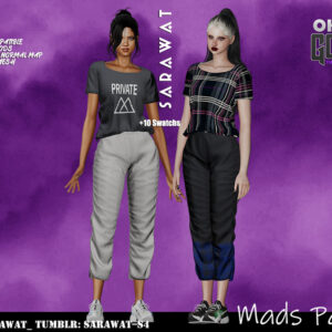 Pantalons Mads Pant pour Sims 4 avec 10 variations, tenue casual et graphique