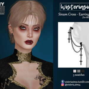Boucles d’oreilles gothiques 'Sinam Cross' pour Sims 4 (homme et femme)