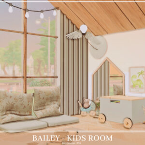 Chambre d'enfant Bailey du jeu *Les Sims 4* avec mobilier mignon et décor lumineux.