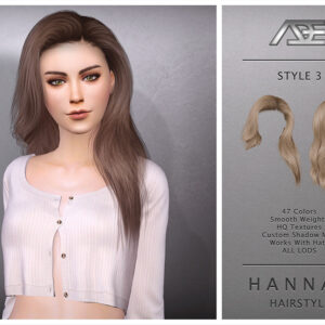 Coiffure 'Hannah' style 3 pour *Les Sims 4*, 47 couleurs disponibles.