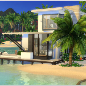 Maison des Sims 4 en bord de piscine tropicale avec palmiers