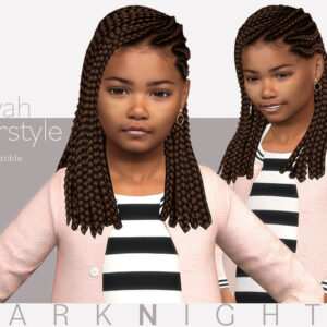 Coiffure Anivah tressées pour enfant, style Sims 4 nuit sombre