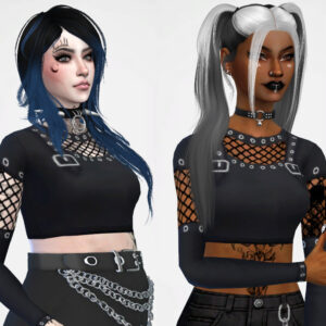 Personnage Sims 4 avec styles alternatifs coiffure et tenues gothiques