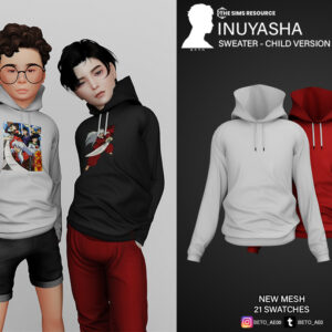 Pullover enfant Inuyasha pour The Sims 4, versions grise et rouge.