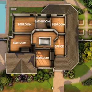 Plans d'étage maison jeu *Les Sims 4* avec piscine