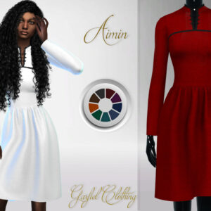 Robe blanche et rouge pour avatar féminin dans *Les Sims 4*, Garfiel Clothing.