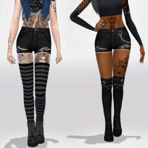 Personnage Sims 4 avec tatouages et tenue gothique punk