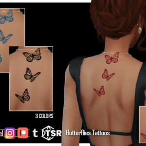 Tatouages papillons colorés pour le jeu Sims 4