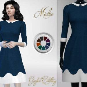 Robe Michie bleu et blanc, style années 1950, pour The Sims 4
