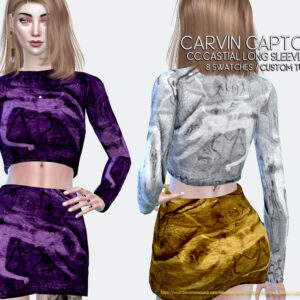 Robe longue à manches Carvin Captoor pour Le Sims 4, 8 couleurs disponibles
