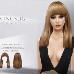 Coiffure lisse et raide pour Sims 4, style ER0726 par WINGSDG